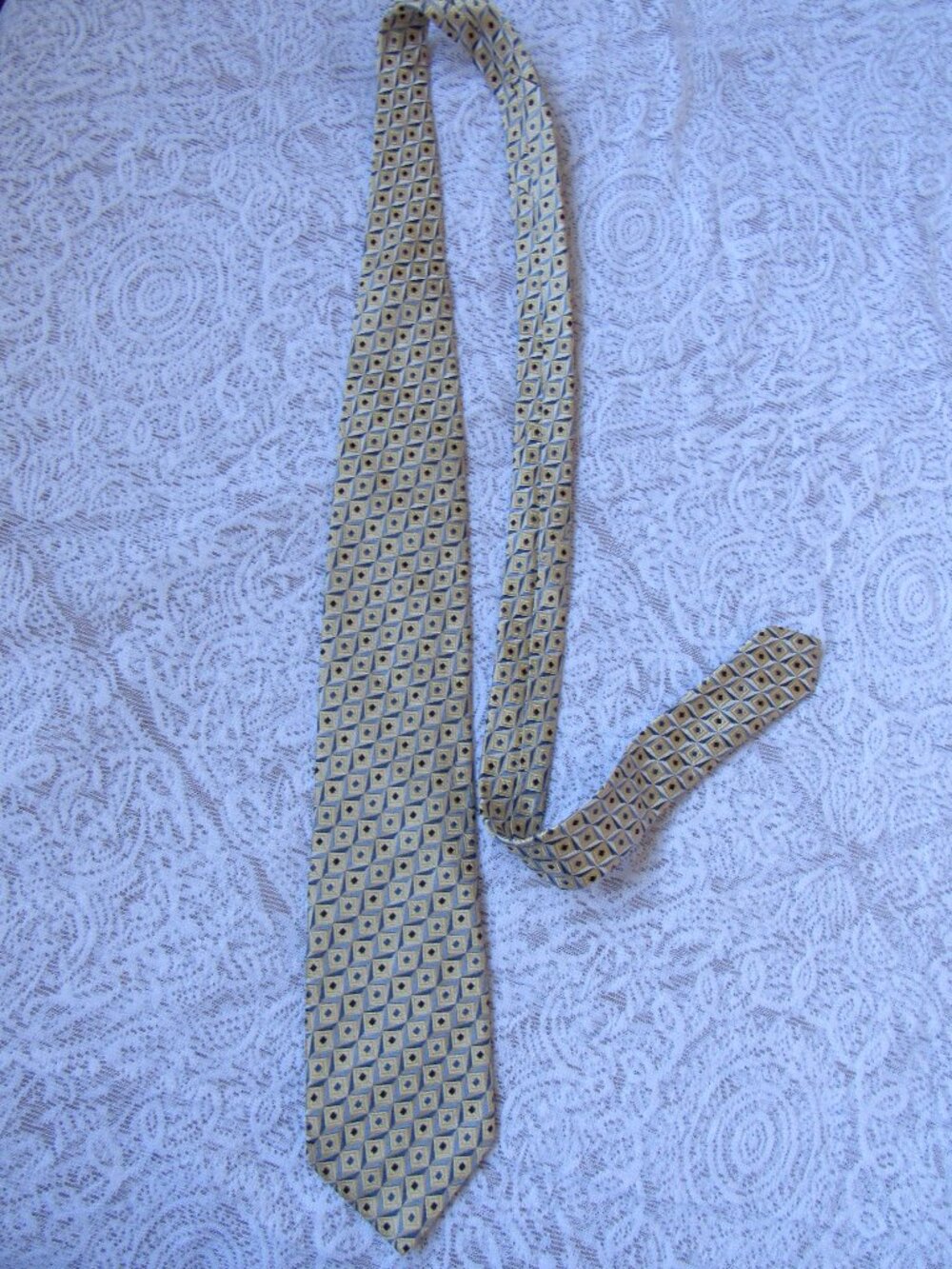 Canali Silk Tie, made in Italy, Gold/Beige. width 3.5in